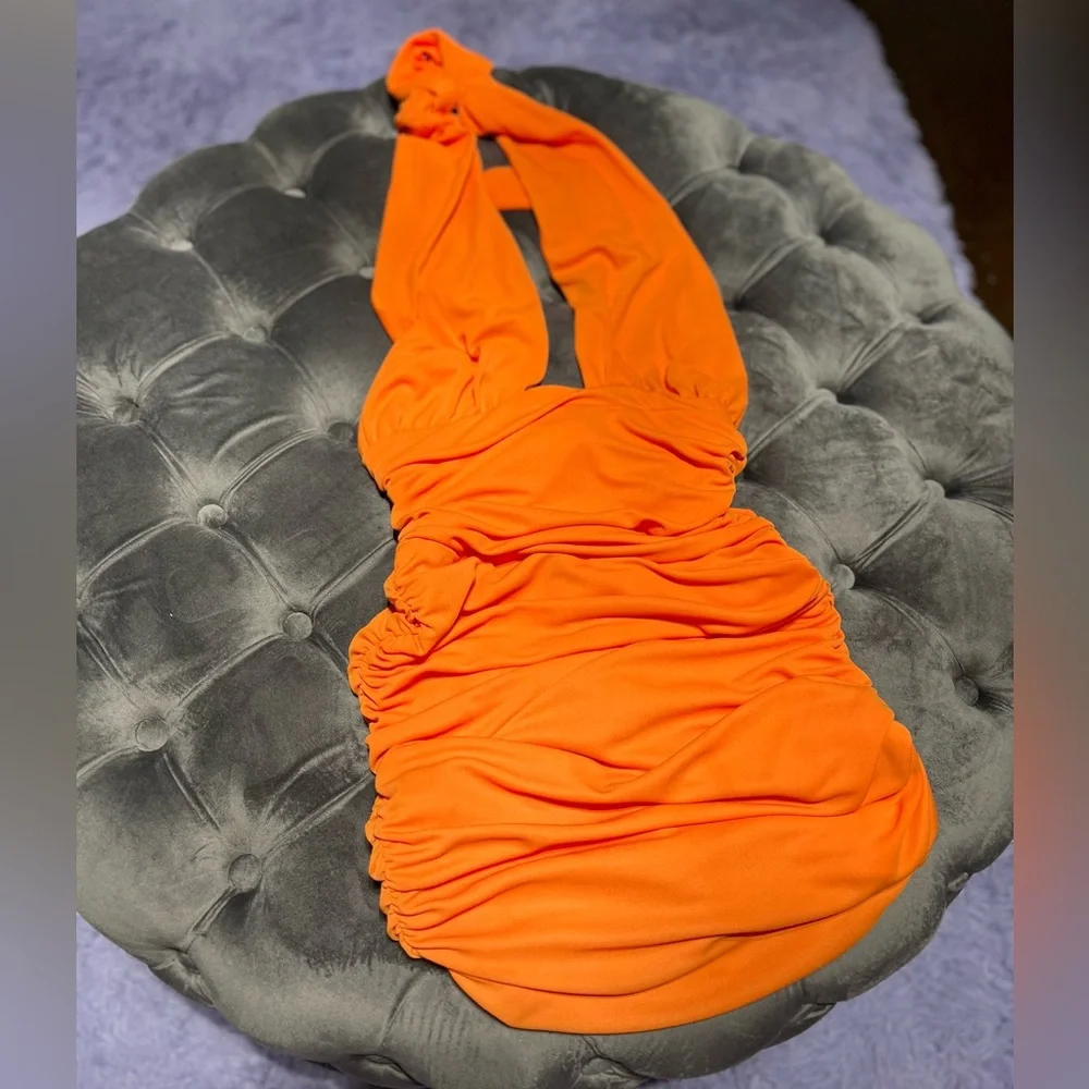 ORANGE ZARA RUCHED DRESS - Picture 2 of 7